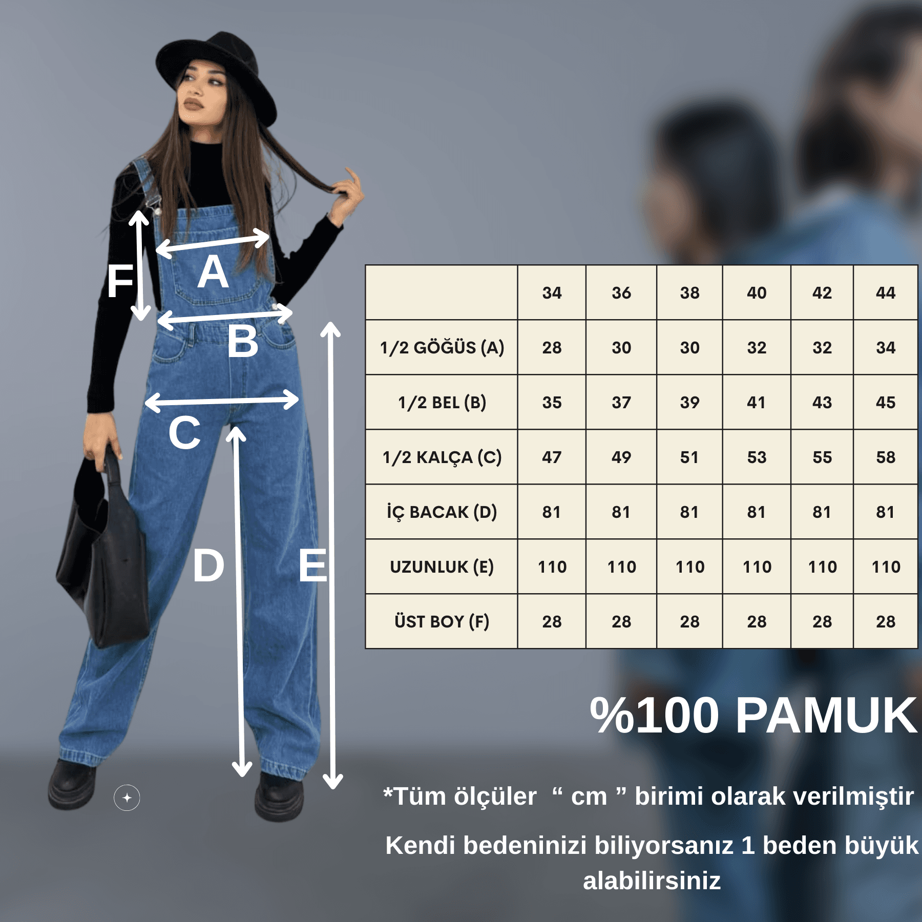 Vovikon KN Bahçıvan Mavi Ön Cepli Askılı Bol Paça Kadın Denim Tulum Vovikon KN Bahçıvan Mavi Ön Cepli Askılı Bol Paça Kadın Denim Tulum - Görsel 10